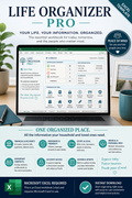 Life Organizer Pro Microsoft Excel workbook for organizing important household, financial, insurance, estate, property and family information