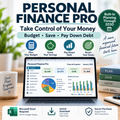 Personal Finance Pro Microsoft Excel budgeting workbook for planning spending, growing savings, paying down debt and tracking financial goals through 2030